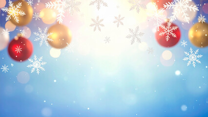 Christmas background with bokeh lights and snowflakes.