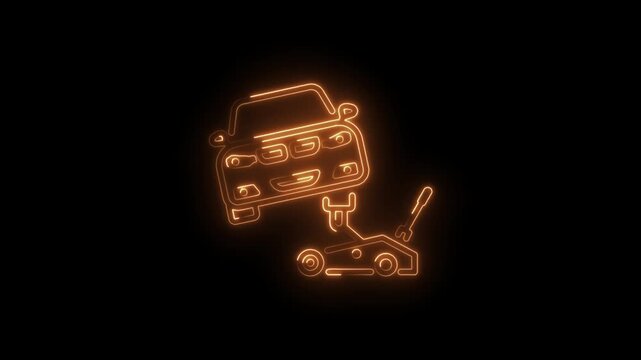 Neon car lift animation on black background repair maintenance and automotive services