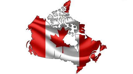 Canada flag map isolated on white background with a waving maple leaf design