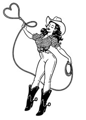 cowgirl girl with lasso shaped as heart