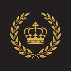 gold laurel wreath king crown symbol logo vector