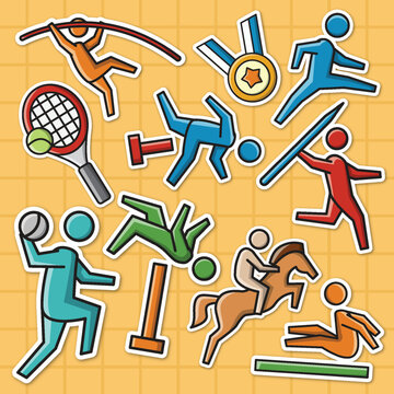 set of cute sports colorful sticker