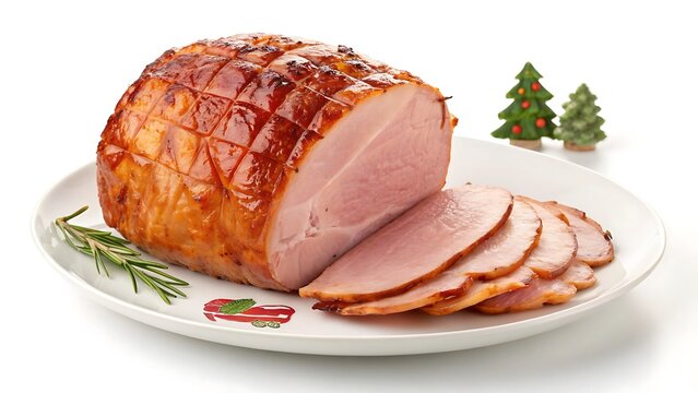 Delicious glazed ham sliced on a festive holiday plate