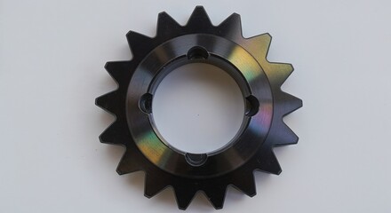 Precision Engineering: A meticulously crafted metal gear, a symbol of intricate machinery and industrial innovation, set against a stark backdrop.