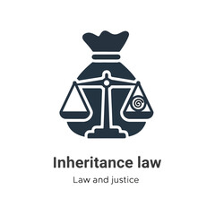 Inheritance law icon symbolizing justice and balance in a money bag representing legal estate distribution and wealth transfer