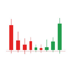 Obraz premium Candlestick Chart Analysis Showing Upward Trend with Green Bullish Candles and Downward Trend with Red Bearish Candles