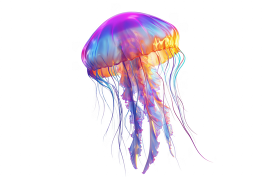 Luminous jellyfish floating in darkness isolated on a transparent background