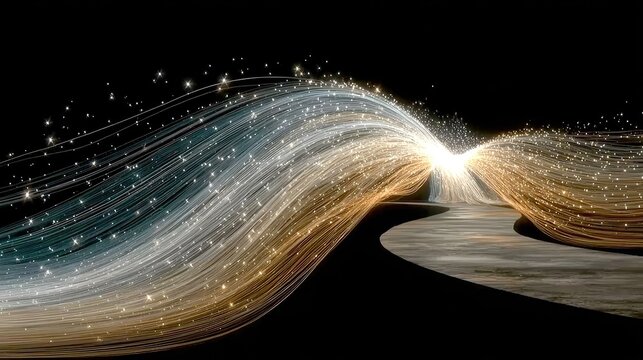 Flowing golden & silver light streams over a gray surface