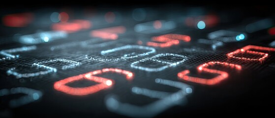 Glowing red and blue numbers on a dark textured surface