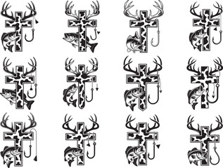 Fototapeta premium Camo Cross Fishing SVG,Christian Hunting