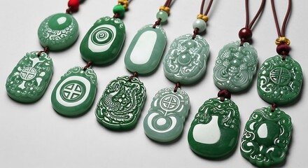 Assortment of Carved Jade Pendants with Chinese Motifs (35