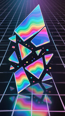 Dynamic holographic abstract with prismatic fracture and glitch effect creating futuristic vision on dark grid