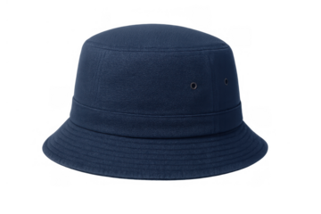 Navy blue bucket hat protecting from sun and rain, a casual fashion accessory for outdoor activities on transparent background