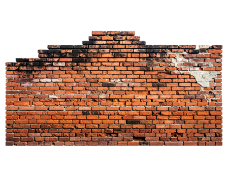 Red brick wall partially destroyed, with dark patches on top. Transparent cutout isolated against a black background