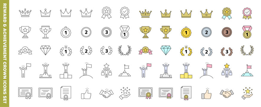 ランキング・目標達成などに使えるアイコンセット(線画・線画あり塗り)