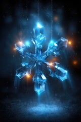 Crystal snowflake ornament hanging; blue, light & dark