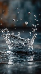 Splashing water crown, drops frozen in a mid-air collision
