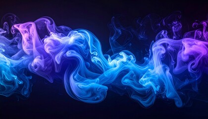 Ethereal Smoke Cloud in Vibrant Blue and Purple Hues Floating Gracefully Against Dark Abstract Background for Creative Art Design