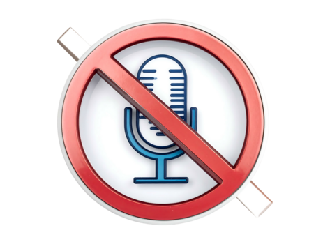 Red circle with line, and a blue microphone inside indicates muting or no recording on a black background