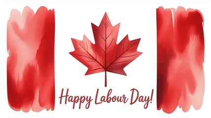 Canadian flag with maple leaf and happy labour day isolated on white background