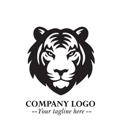 Powerful Head of Tiger Logo Symbol in Black on White Background with Bold Modern Minimalist Design