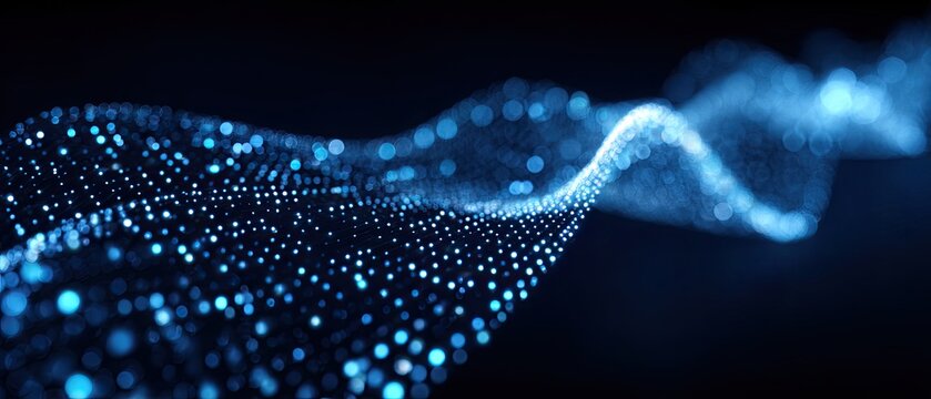 Glowing dot matrix undulating on black