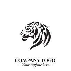 Powerful Head of Tiger Logo Symbol in Black on White Background with Bold Modern Minimalist Design