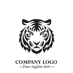 Powerful Head of Tiger Logo Symbol in Black on White Background with Bold Modern Minimalist Design