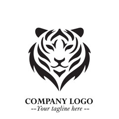 Powerful Head of Tiger Logo Symbol in Black on White Background with Bold Modern Minimalist Design
