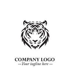 Powerful Head of Tiger Logo Symbol in Black on White Background with Bold Modern Minimalist Design