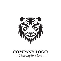 Powerful Head of Tiger Logo Symbol in Black on White Background with Bold Modern Minimalist Design