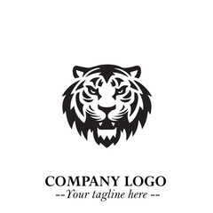 Powerful Head of Tiger Logo Symbol in Black on White Background with Bold Modern Minimalist Design