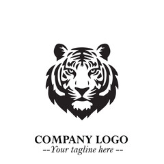 Powerful Head of Tiger Logo Symbol in Black on White Background with Bold Modern Minimalist Design