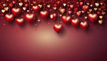 Romantic red hearts background with bokeh and glitter for valentines day
