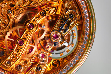 Intricate beauty of a jewelry watch mechanism revealed in stunning close-up macro photography