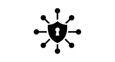 A black shield icon with a keyhole surrounded by connecting dots