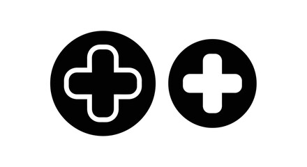 Two black circles with white plus signs inside them side by side