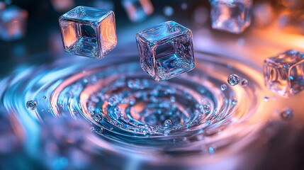 A holographic spiral of floating data cubes glows with digital light, forming a futuristic abstract scene. It symbolizes information flow, technology, innovation, and the dynamic pulse of modern data 