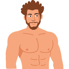 A Muscular Man With Brown Hair and Beard Stands Confidently Against a White Background Displaying His Toned Physique in This Studio Portrait