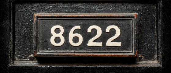 House number "8622" on a black, aged plaque