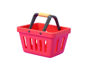 Fototapeta premium Red shopping basket. 3D rendered, semi-transparent. Gray handle with a beige grip. Isolated on a black background