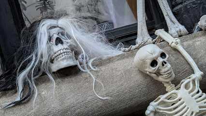 Halloween holiday paraphernalia and decorations for outdoor and backyard celebrations.