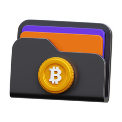 3D Bitcoin Wallet Folder - Storing Cryptocurrency, Digital Assets, and Transaction History Document Icon