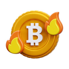 3D Bitcoin Burning Concept - Crypto Token Destruction, Inflation, and BTC Transaction Fees Icon
