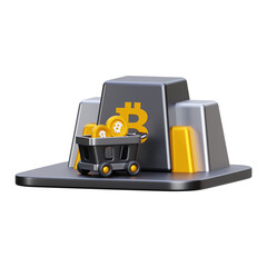 3D Bitcoin Mining Concept - Cryptocurrency Reward, Digital Asset Accumulation, and Blockchain Technology Icon