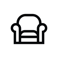 Black armchair symbol isolated on transparent backdrop. Furniture icon with rounded lines