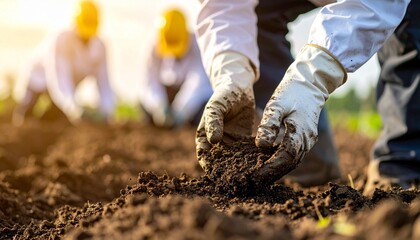 Hands of Scientists Examining Soil Texture in Outdoor Research for Environmental Conservation and Agricultural Development