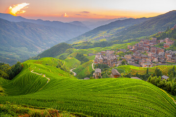 Longji Rice terraces on Yaoshan Mountain in Guangxi, China