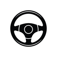 Black Steering Wheel Icon with Four Spokes on Transparent Background Design