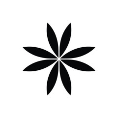 Circular Floral Shape with Eight Black Leaves on Transparent Background